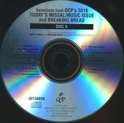 Selections From OCP's 2018 Today's Missal/Music Issue And Breaking Bread 2-Disc Set w/ No Artwork