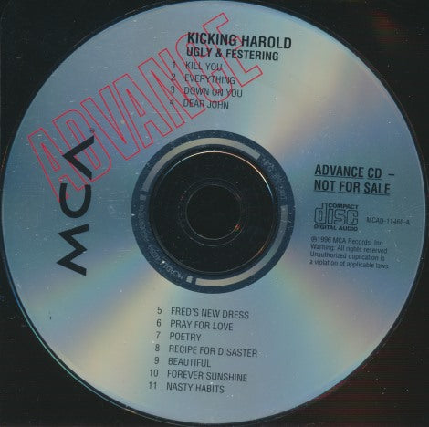 Kicking Harold: Ugly & Festering Advance Promo w/ Back Artwork