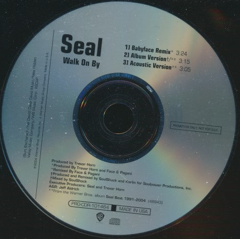 Seal: Walk On By 3-Track Promo w/ Back Artwork - NeverDieMedia
