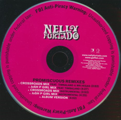 Nelly Furtado: Promiscuous Remixes 5-Track Promo w/ Back Artwork