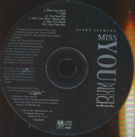 Janet Jackson: Miss You Much 4-Track Maxi-Single w/ No Artwork