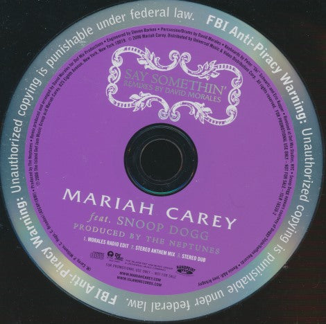 Mariah Carey: Say Somethin': So So Def Remix 3-Track Promo w/ No Artwork - NeverDieMedia