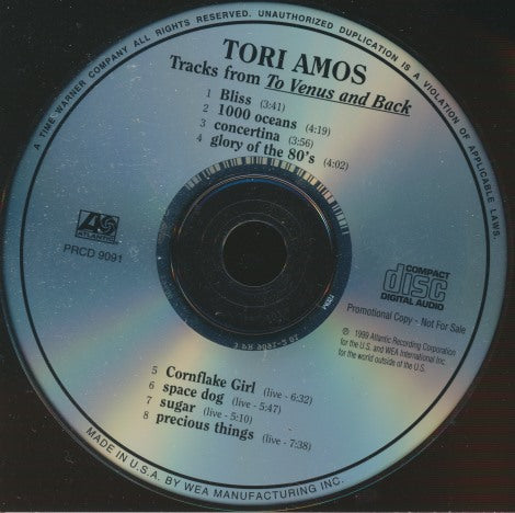 Tori Amos: Tracks From To Venus And Back 8-Track Promo w/ Back Artwork