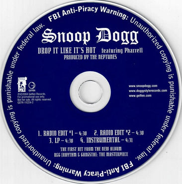 Snoop Dogg: Drop It Like It's Hot 4-Track Promo w/ Back Artwork - NeverDieMedia