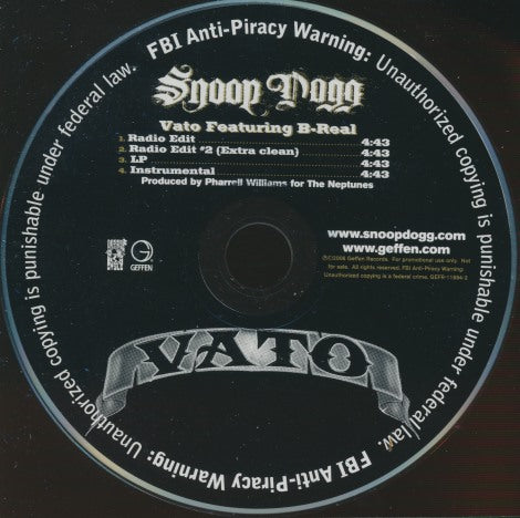 Snoop Dogg Featuring B-Real: Vato 4-Track Promo w/ Back Artwork - NeverDieMedia