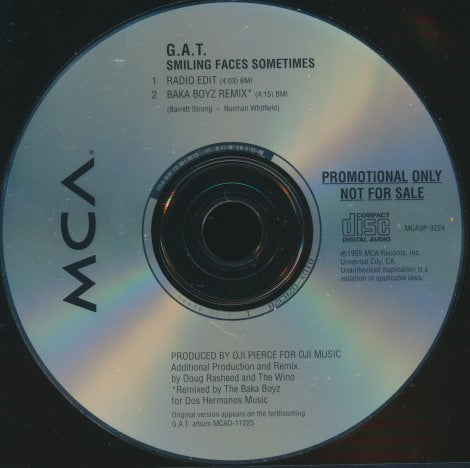 Gangstas & Thugs: G.A.T.: Smiling Faces Sometimes 2-Track Promo w/ Back Artwork