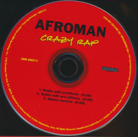 Afroman: Crazy Rap 3-Track Promo w/ Back Artwork