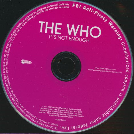 The Who: It's Not Enough Promo w/ Back Artwork