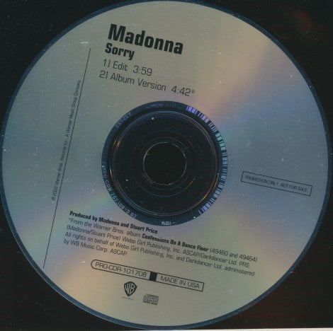 Madonna: Sorry 2-Track Promo w/ Back Artwork