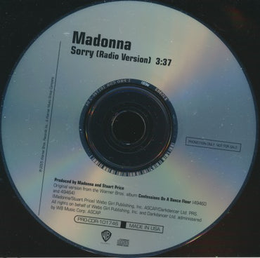 Madonna: Sorry 1-Track Promo w/ Back Artwork