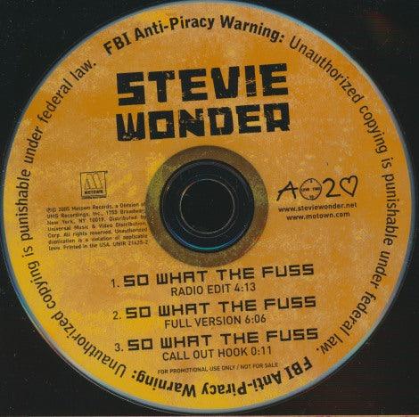 Stevie Wonder: So What The Fuss 3-Track Promo w/ Back Artwork