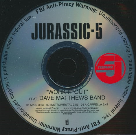 Jurassic-5 Feat. Dave Matthews Band: Work It Out 3-Track Promo w/ Back Artwork