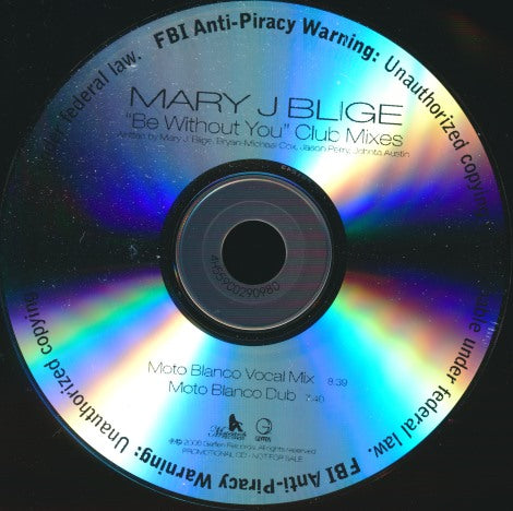 Mary J. Blige: Be Without You Club Mixes 2-Track Promo w/ Back Artwork