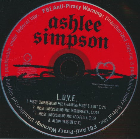 Ashlee Simpson: L.O.V.E. 4-Track Promo w/ Back Artwork