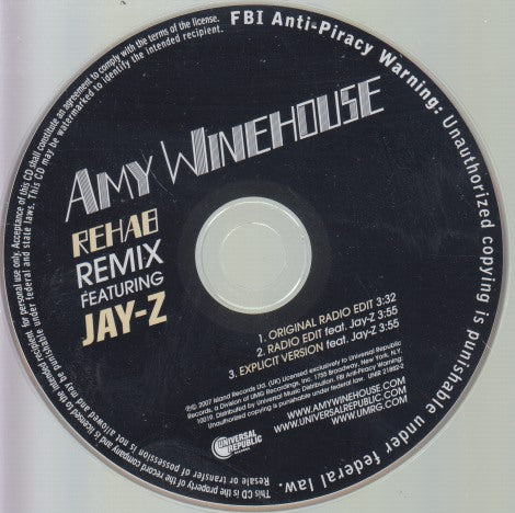 Amy Winehouse: Rehab Remix 3-Track Promo - NeverDieMedia