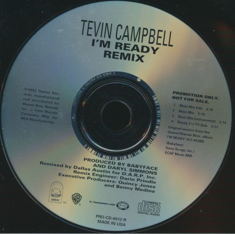 Tevin Campbell: I'm Ready: Remix 4-Track Promo w/ Back Artwork