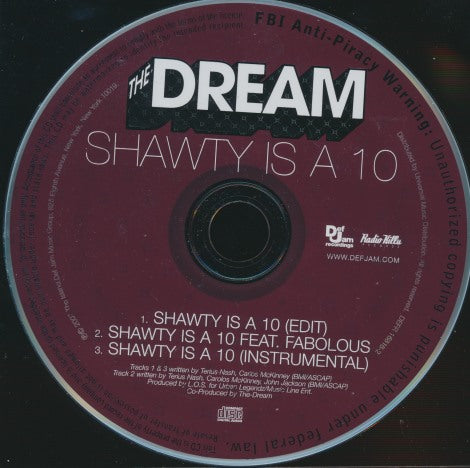 The-Dream: Shawty Is A 10 3-Track Promo w/ Back Artwork
