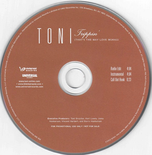 Toni Braxton: Trippin': That's The Way Love Works 3-Track Promo w/ Back Artwork