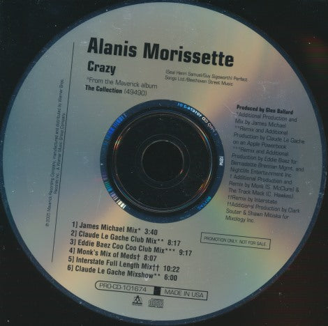Alanis Morissette: Crazy: Remixes 6-Track Promo w/ No Artwork