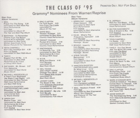 The Class Of '95: Grammy Nominees From Warner/Reprise 2-Disc Set Promo w/ Back Artwork