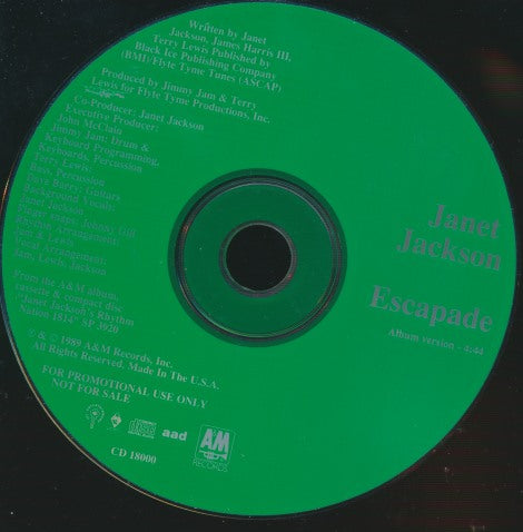 Janet Jackson: Escapade 1-Track Promo w/ No Artwork