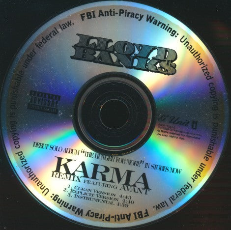 Lloyd Banks Featuring Avant: Karma: Remix 3-Track Promo w/ Back Artwork