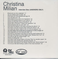 Christina Milian: Interview Disc (Answers Only) Promo w/ Front Artwork