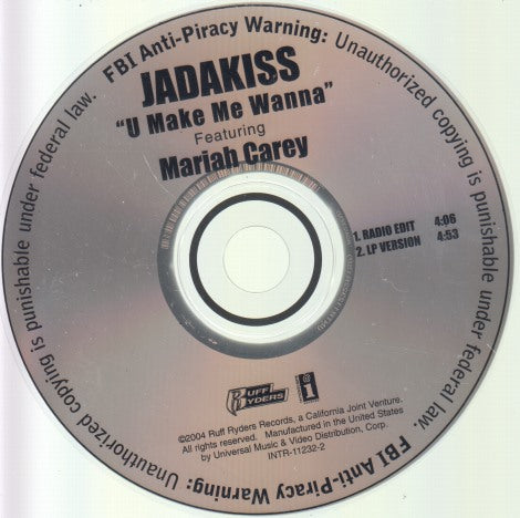 Jadakiss Featuring Mariah Carey: U Make Me Wanna 2-Track Promo w/ No Artwork