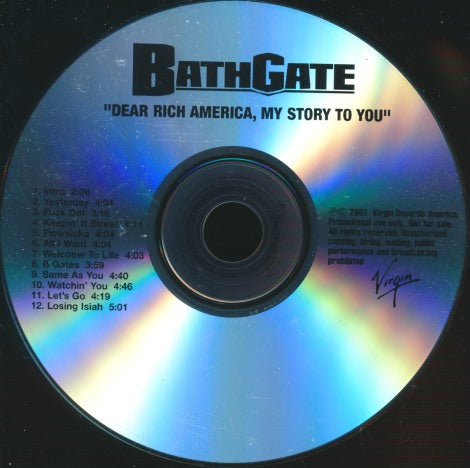 BathGate: Dear Rich America, My Story To You Promo w/ Back Artwork