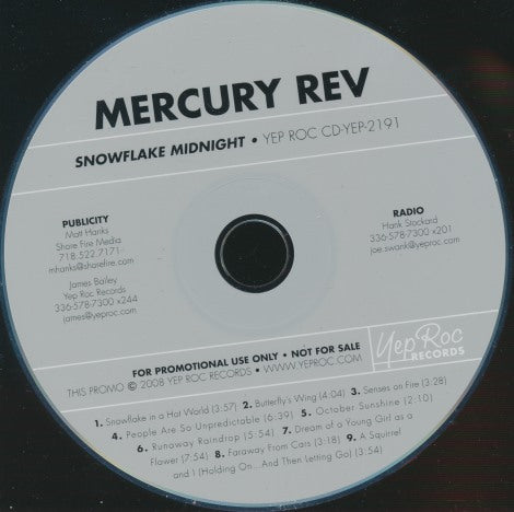 Mercury Rev: Snowflake Midnight 9-Track Promo w/ Back Artwork