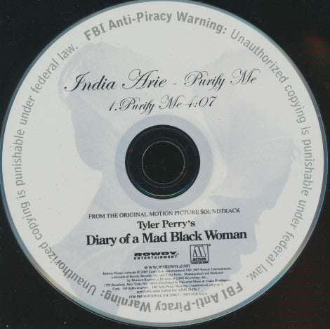 India Arie: Purify Me 1-Track Promo w/ Back Artwork