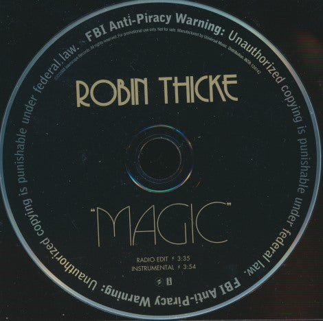 Robin Thicke: Magic 2-Track Promo w/ Back Artwork