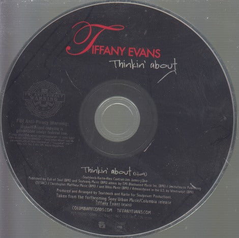 Tiffany Evans: Thinkin' About 1-Track Promo w/ Back Artwork
