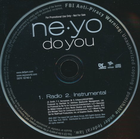 Ne-Yo: Do You 2-Track Promo w/ Back Artwork