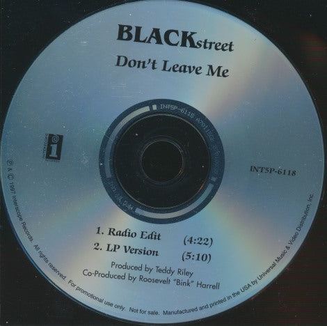 Blackstreet: Don't Leave Me 2-Track Promo w/ Back Artwork