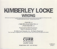 Kimberley Locke: Wrong 3-Track Promo w/ Back Artwork