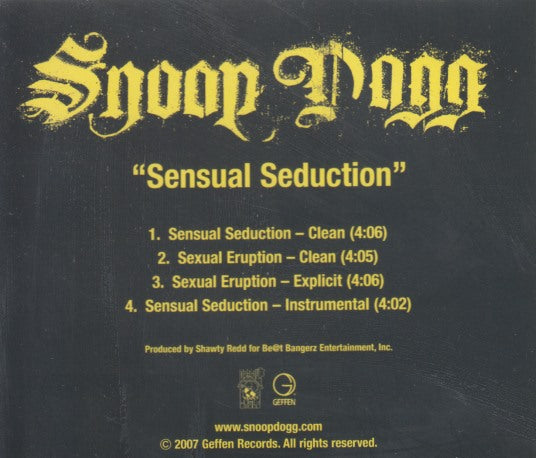 Snoop Dogg: Sensual Seduction 4-Track Promo w/ Back Artwork