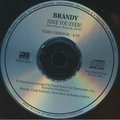 Brandy: Have You Ever? 1-Track Promo w/ Back Artwork