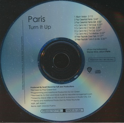 Paris: Turn It Up 9-Track Promo w/ Back Artwork