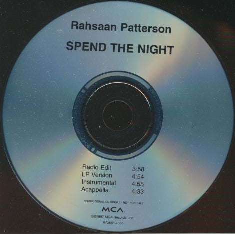 Rahsaan Patterson: Spend The Night 4-Track Promo w/ Back Artwork