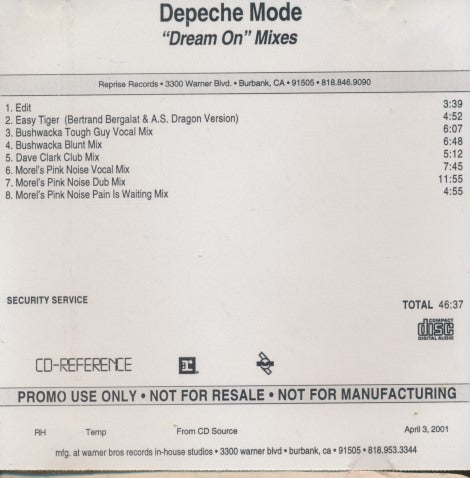 Depeche Mode: Dream On Mixes 8-Track CD Reference Promo w/ Front Artwork