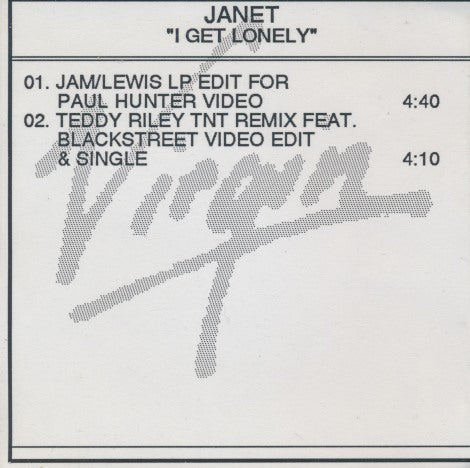 Janet Jackson: I Get Lonely 2-Track Promo w/ Front Artwork