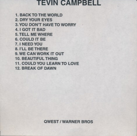 Tevin Campbell: Back To The World Promo w/ Front Artwork