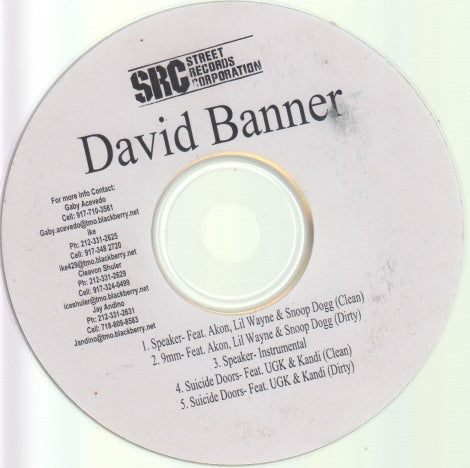 David Banner: Speaker / 9mm / Suicide Doors 5-Track Promo w/ No Artwork
