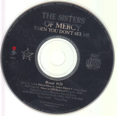The Sisters Of Mercy: When You Don't See Me: Remix 1-Track Promo w/ Back Artwork - NeverDieMedia