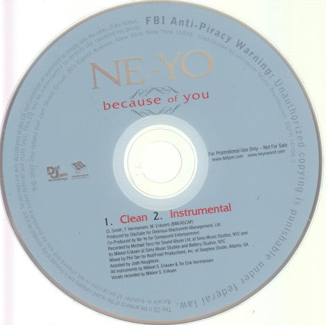 Ne-Yo: Because Of You 2-Track Promo w/ Back Artwork
