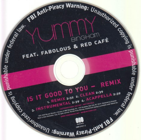Yummy Bingham: Is It Good To You: Remix 4-Track Promo w/ Back Artwork