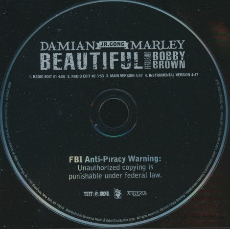 Damian Jr. Gong Marley Featuring Bobby Brown: Beautiful 4-Track Promo w/ Back Artwork - NeverDieMedia