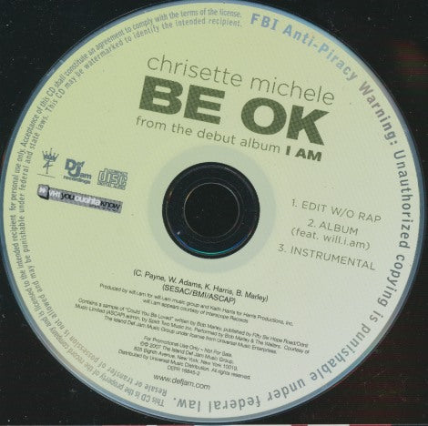 Chrisette Michele: Be OK 3-Track Promo w/ Back Artwork - NeverDieMedia