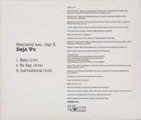 Beyonce Feat. Jay-Z: Deja Vu 3-Track Promo w/ Back Artwork